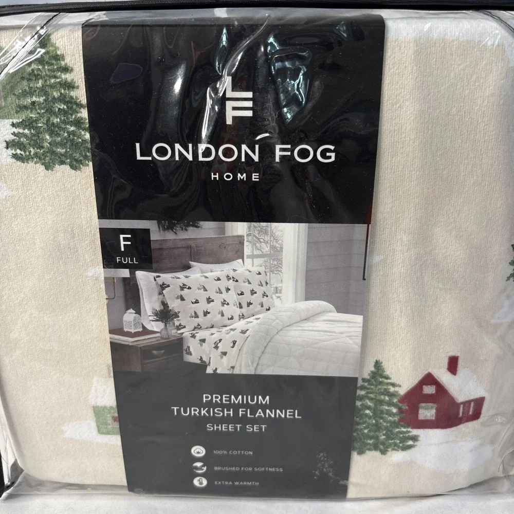 London Fog Home Premium Turkish Full Flannel Sheet‎ Set Winter Cabin Cottage